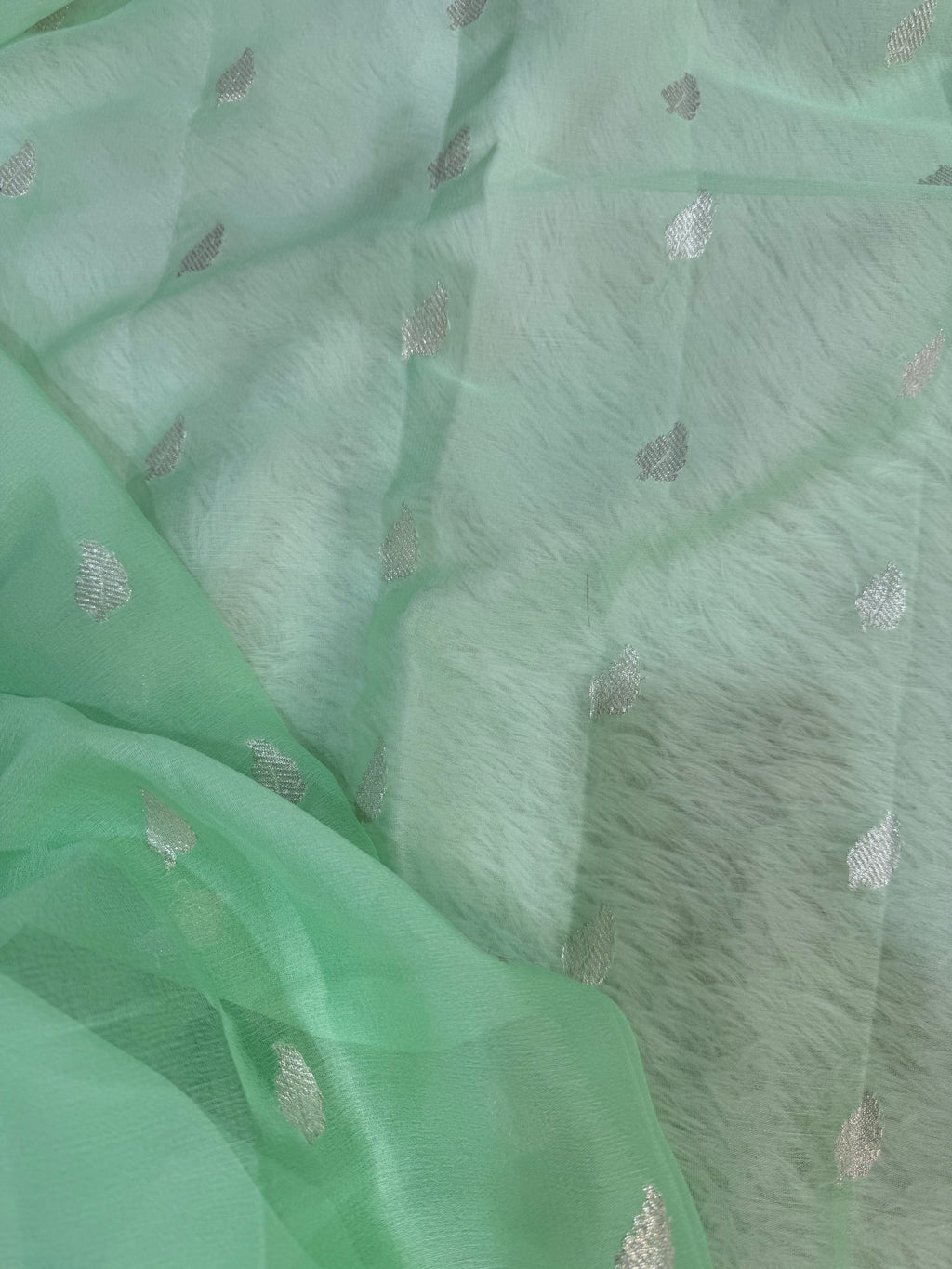 Pastel Sea Green Pure Khaddi Chiffon Silk Banarasi Saree