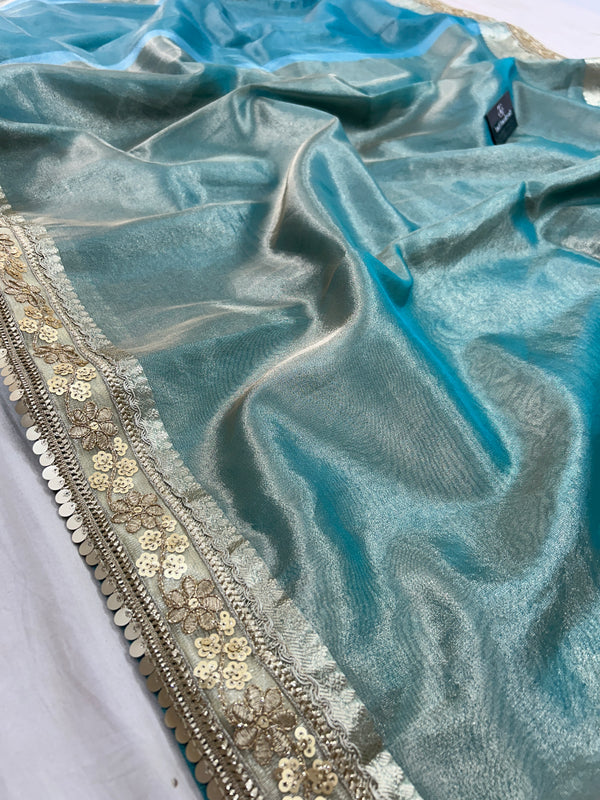 Janhvi Kapoor Inspired Aqua Blue Soft Tissue Silk Saree