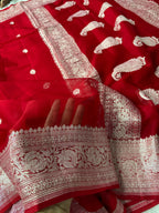 Red Pure Khaddi Chiffon Silk Banarasi Saree