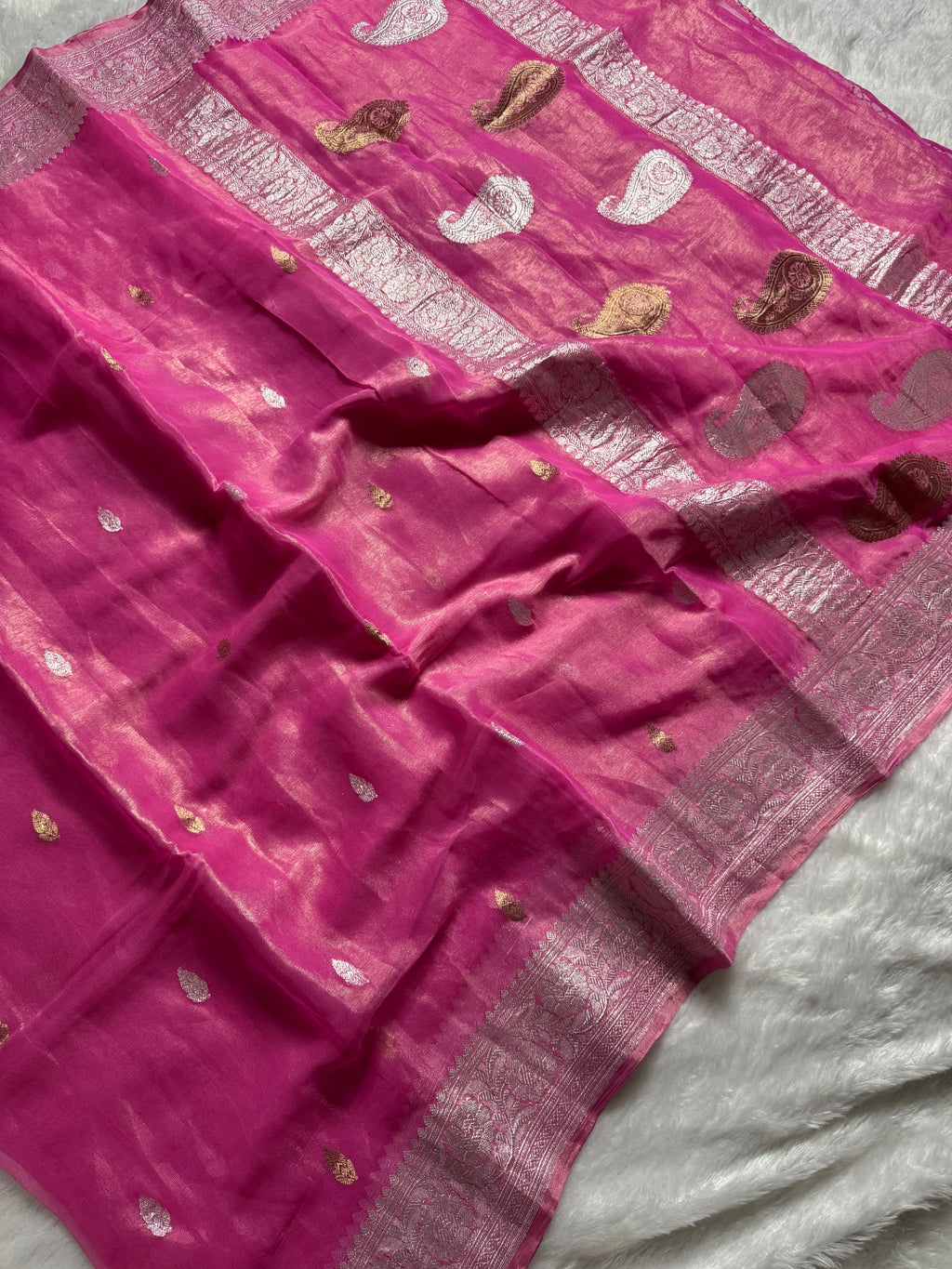 Pink Pure Khaddi Tissue Sona & Roopa Banarasi Saree