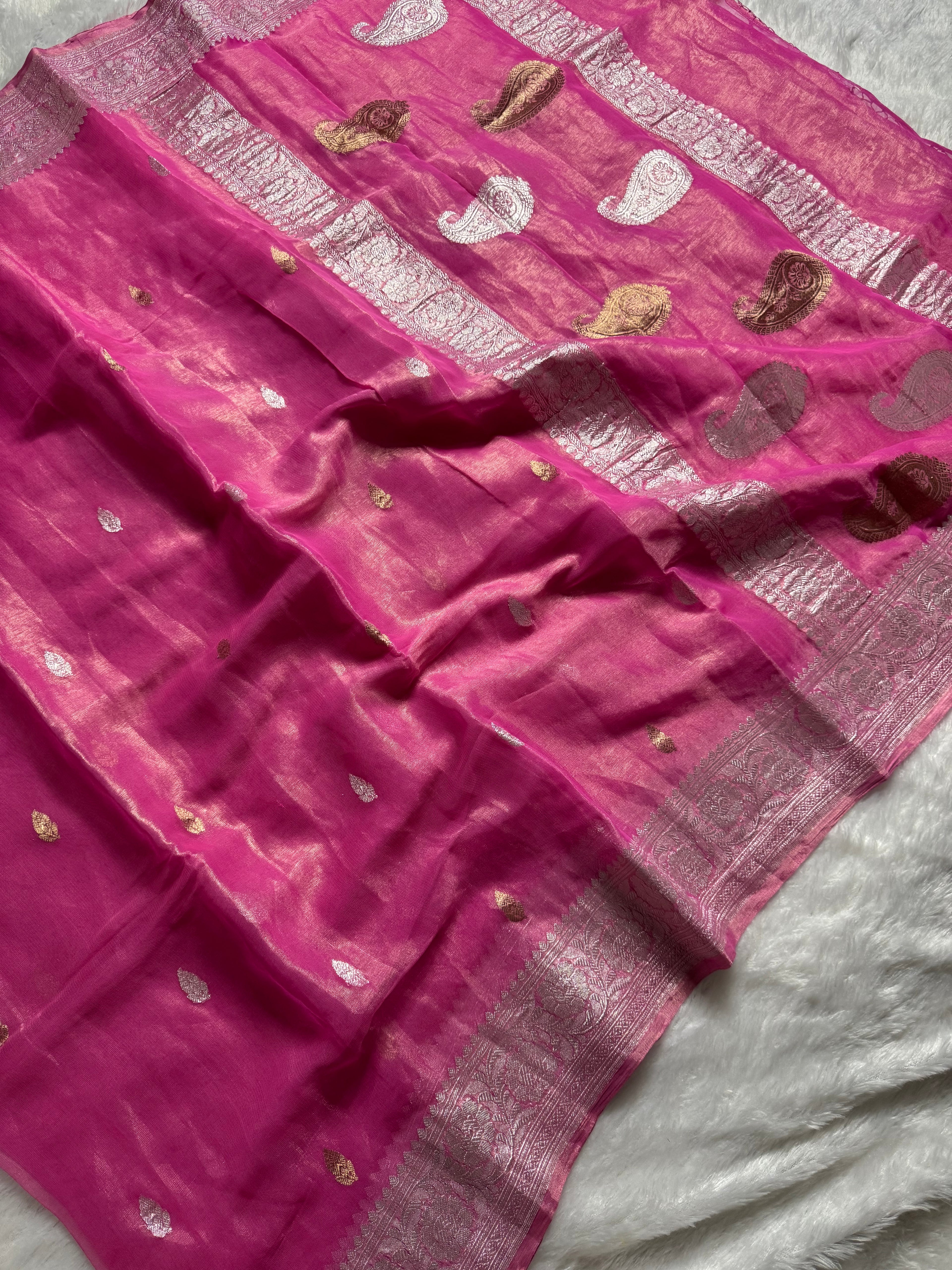 Pink Pure Khaddi Tissue Sona & Roopa Banarasi Saree