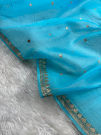 Sky Blue Pure Kora Organza Banarasi Saree