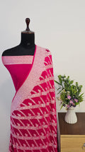 Strawberry Pure Khaddi Georgette Silk Banarasi Saree