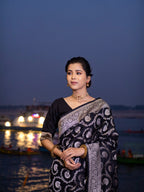 Black Mashru Kataan Silk Banarasi Saree