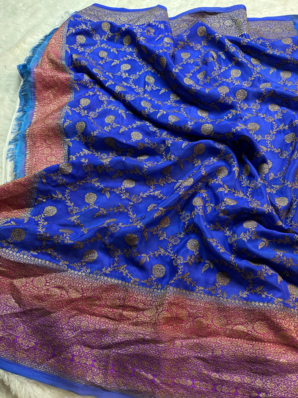 Royal Blue Pure Khaddi Crep Silk Banarasi 3d Saree