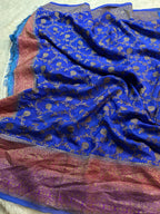 Royal Blue Pure Khaddi Crep Silk Banarasi 3d Saree