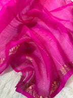 Orange & Rani Pink Pure Kora Organza Silk Banarasi Saree