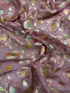 Tea Rose Handbrush Meenakari Pure Khaddi Georgette Silk Banarasi Saree