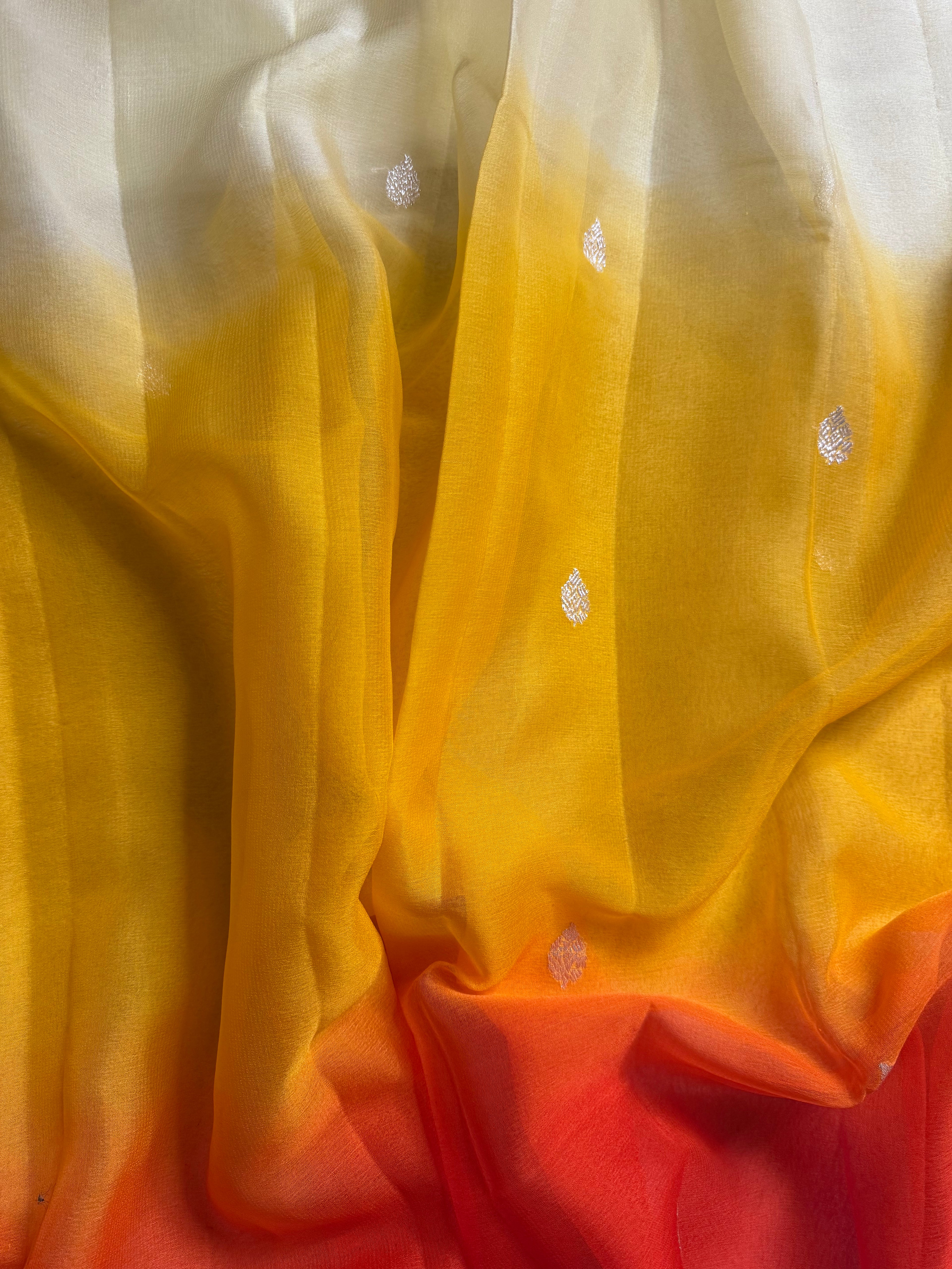 Half & Half Pure Khaddi Chiffon Silk Banarasi Saree
