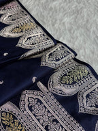 Navy Blue Meenakari Mashru Katan Silk Banarasi Saree