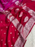Red Rani Pure Khaddi Chiffon Silk Banarasi Half & Half Saree