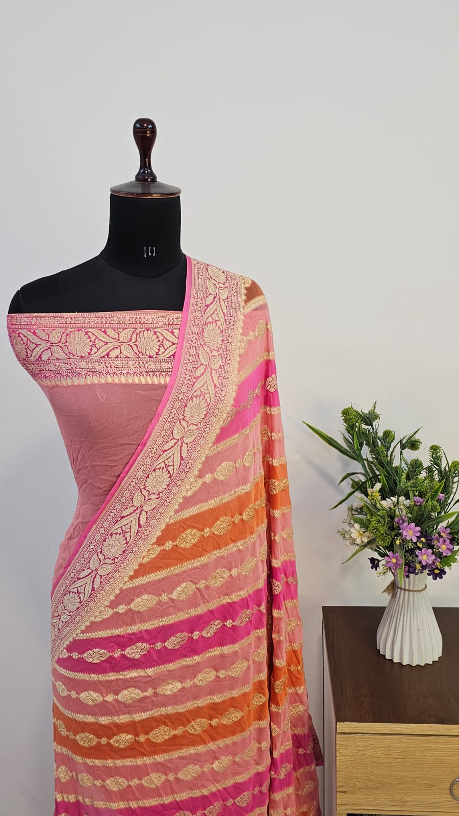 Pink Rangkat Pure Khaddi Georgette Silk Banarasi Saree