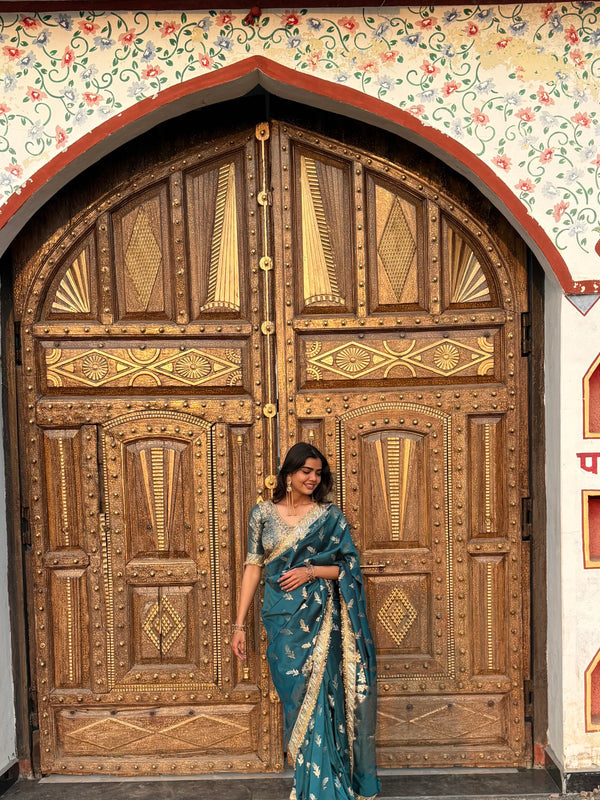 Saffire Green Banarasi Nazakat Soft Silk Saree