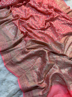 Peach Pure Khaddi Georgette Silk Banarasi Saree