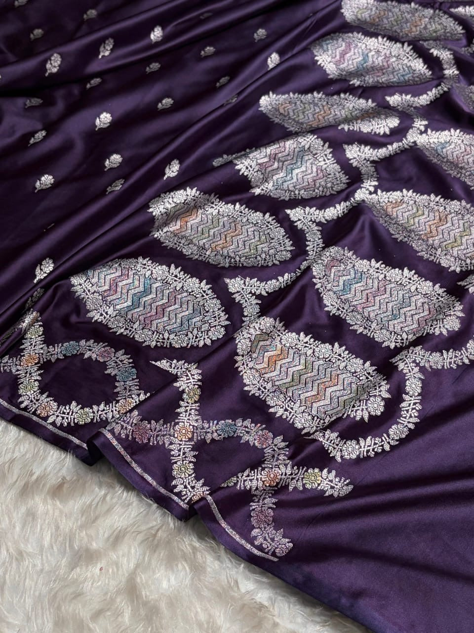 Deep Purple Meenakari Mashru Katan Silk Banarasi Saree