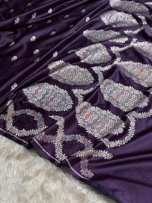 Deep Purple Meenakari Mashru Katan Silk Banarasi Saree