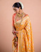 Mustard Orange With Handbrush Pure Khaddi Georgette Silk Banarasi Saree