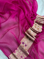 Rani Geometric Meenakari Pure Chiffon Silk Banarasi Saree