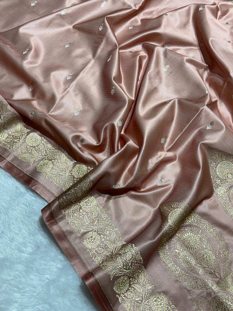 Dusty Peach Mashru Katan Silk Banarasi Saree