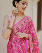 Pink Pure Chiffon Silk Banarasi Saree