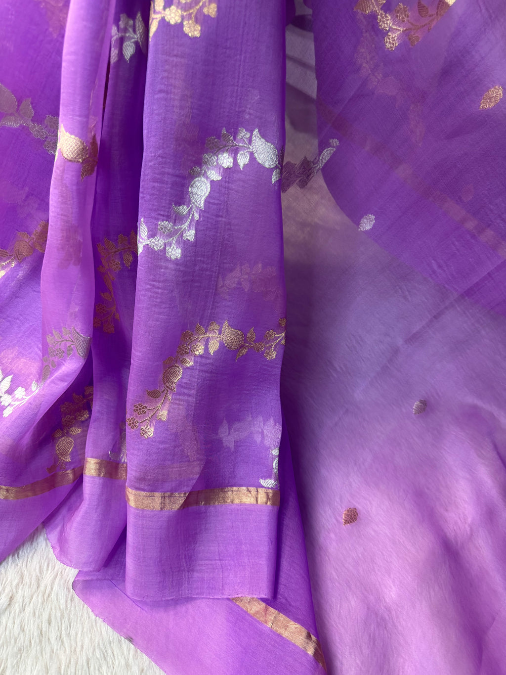 Lavender Stripe Sona & Roopa Pure Kora Organza Silk Banarasi Saree