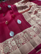Red Pure Kora Organza Sona & Roopa Silk Banarasi Border Booti Saree