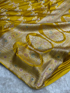 Mustard Yellow Meenakari Mashru Katan Silk Banarasi Saree
