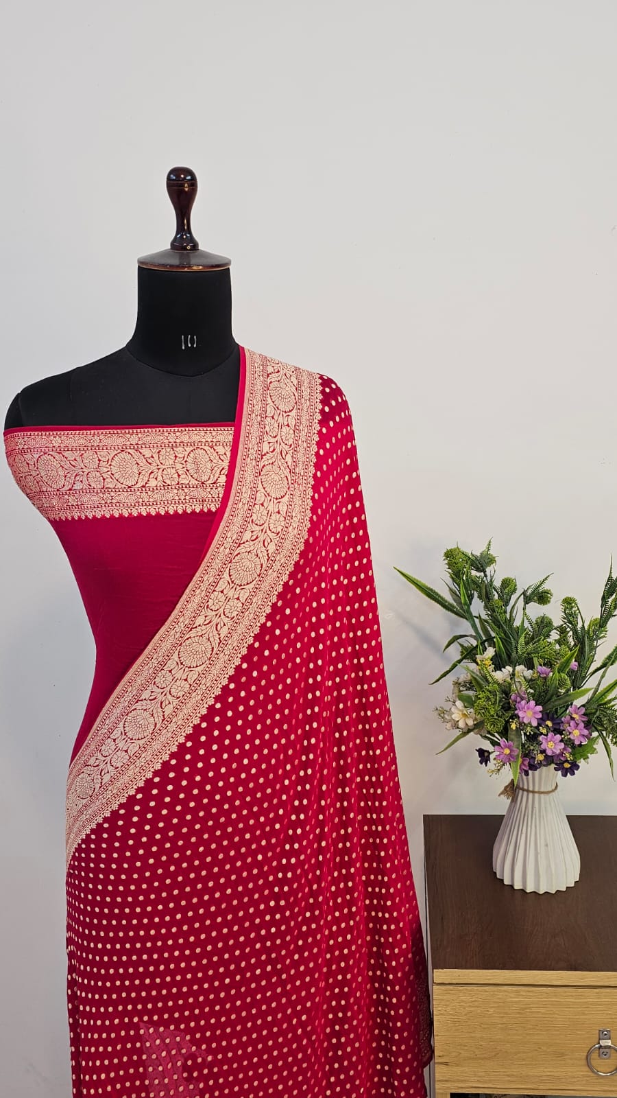 Red Pure Khaddi Georgette Silk Banarasi Saree