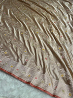 Light Golden Beige Meenakri Mashru Katan Silk Banarasi Saree