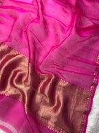Hot Pink Pure Kora Organza Silk Banarasi Saree