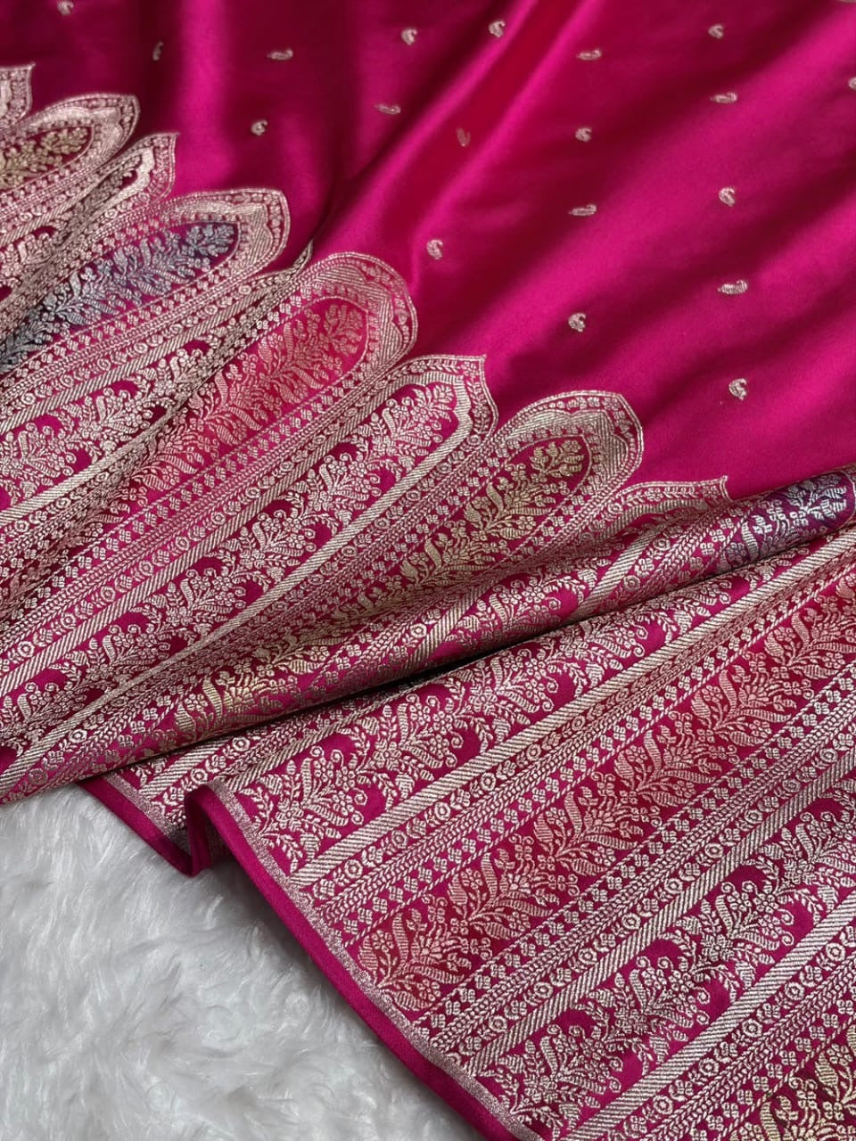 Rani Pink Meenakri Mashru Katan Silk Banarasi Saree