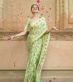 Pista Green Pure Chiffon Silk Banarasi Saree