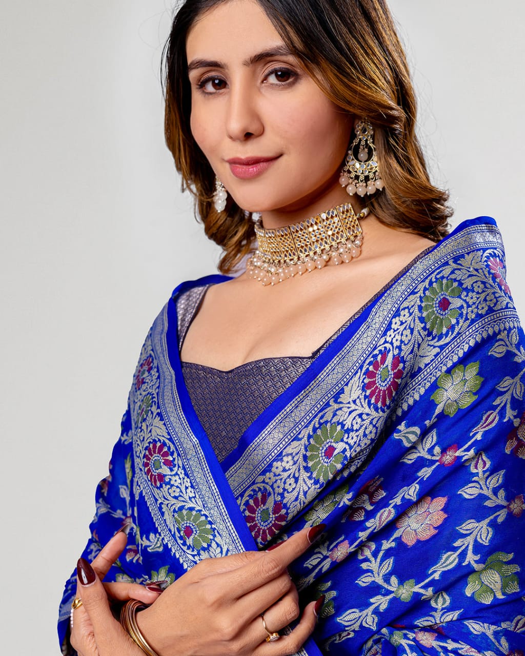 Royal Blue Pure Chiffon Silk Banarasi Saree