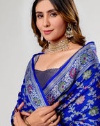 Royal Blue Pure Chiffon Silk Banarasi Saree