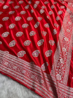 Red Carry Meenakari Mashru Katan Silk Banarasi Saree