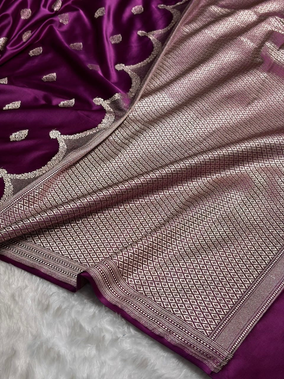 Deep Wine Purple Mashru Katan Silk Banarasi Saree