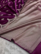 Deep Wine Purple Mashru Katan Silk Banarasi Saree