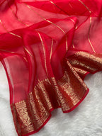 Red Sona & Roopa Pure Kora Organza Silk Banarasi Saree
