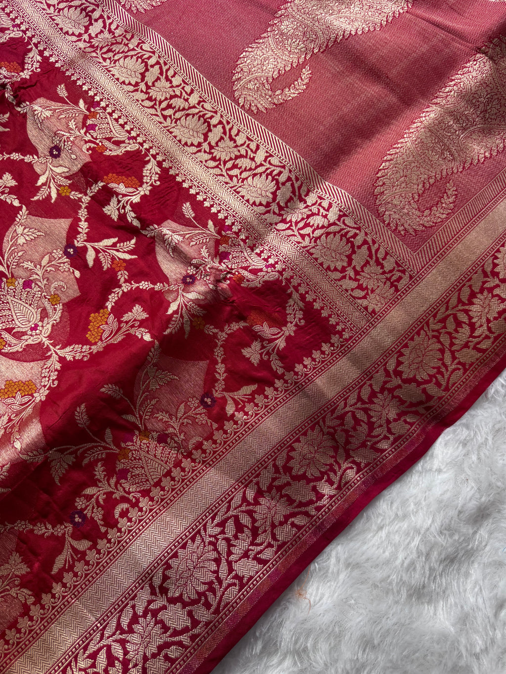 Red Jall Pure Katan Silk Banarasi Saree
