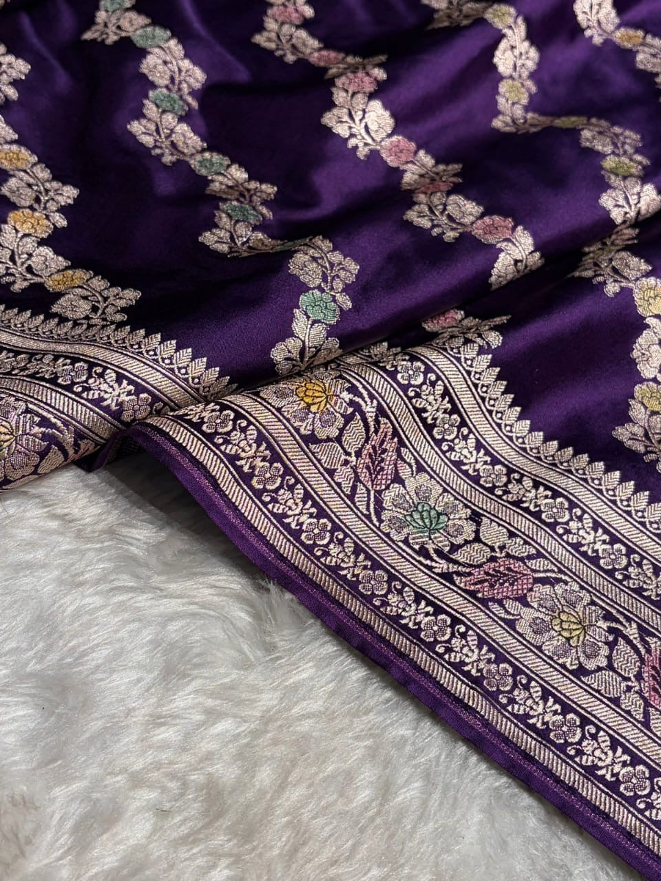 Purple Meenakari Mashru Katan Silk Banarasi Saree
