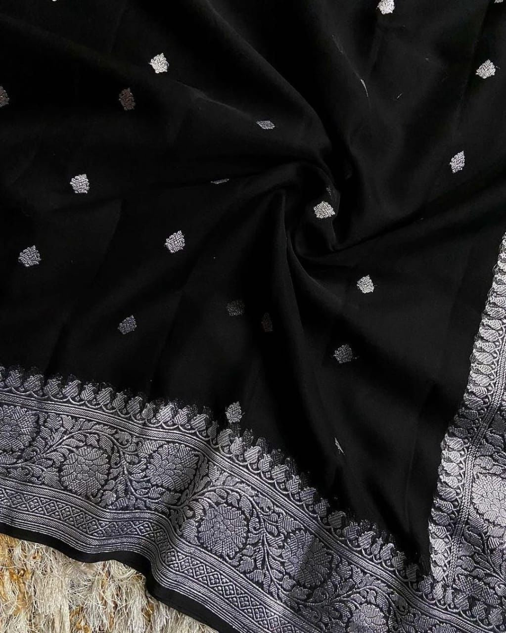 Black Pure khaddi Chiffon Silk Banarasi Saree