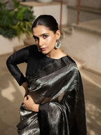 Black Stripe Pure Glass Tissue Silk Banarasi Saree