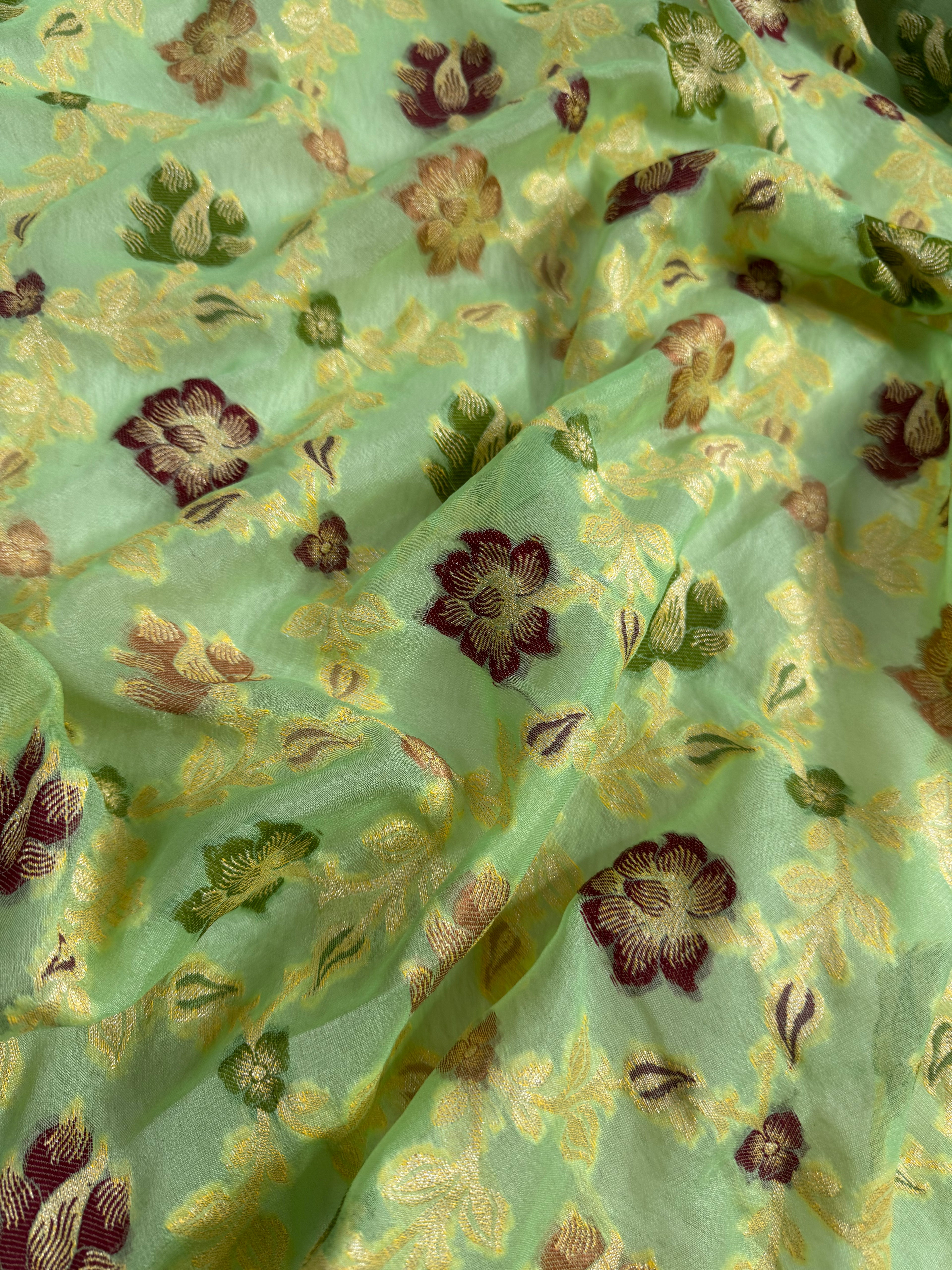 Pista Green Pure Chiffon Silk Banarasi Saree