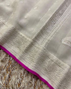 Ivory & Rani Pink Pure Khaddi Chiffon Silk Banarasi Saree