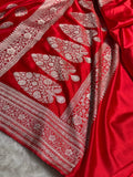 Red Carry Meenakari Mashru Katan Silk Banarasi Saree