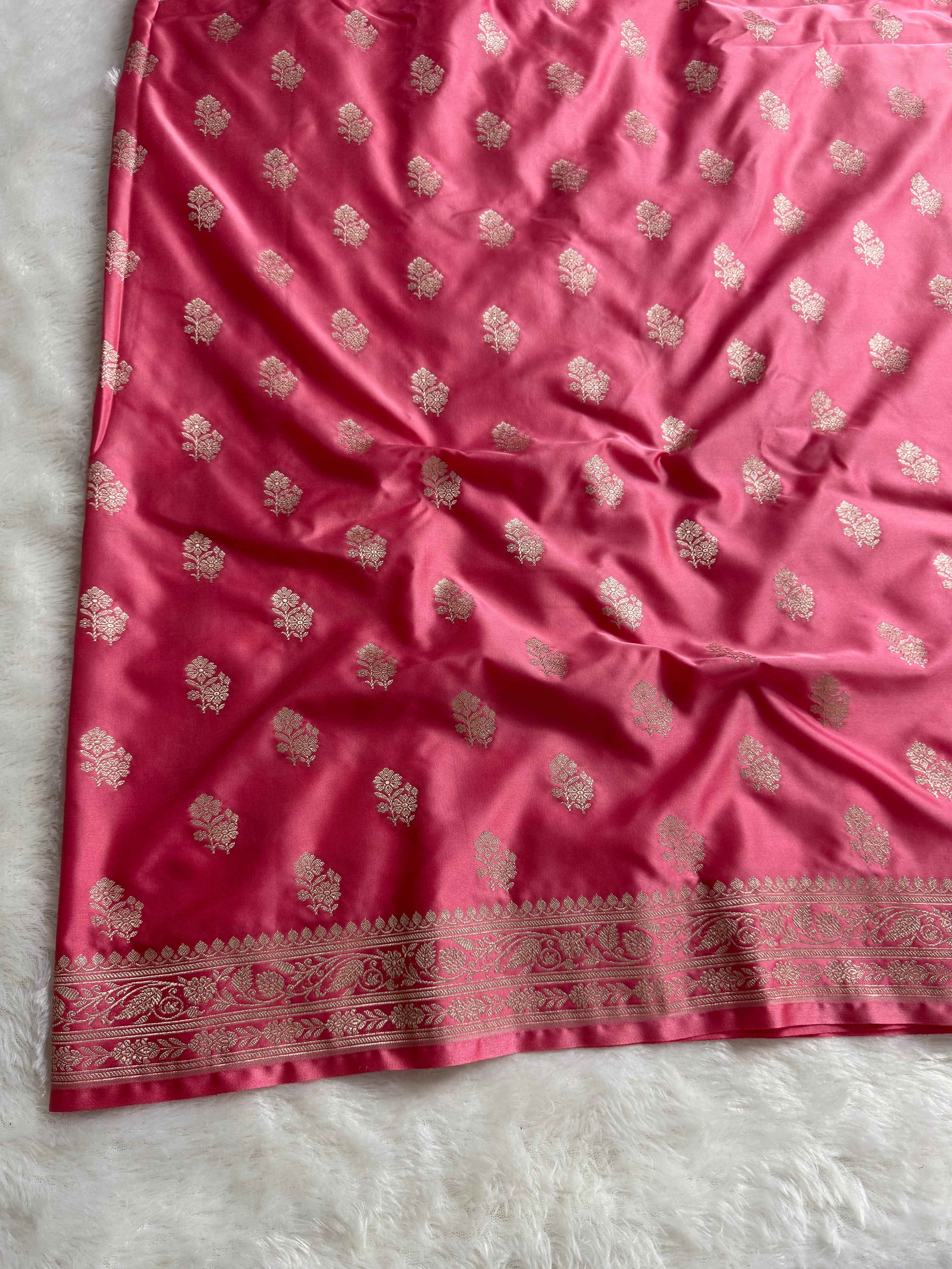 Pink Mashru Katan Silk Banarasi Saree