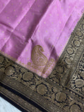 Dark Navy Blue & Pastel Pink Pure Khaddi Crep Silk Banarasi Saree