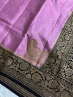 Dark Navy Blue & Pastel Pink Pure Khaddi Crep Silk Banarasi Saree