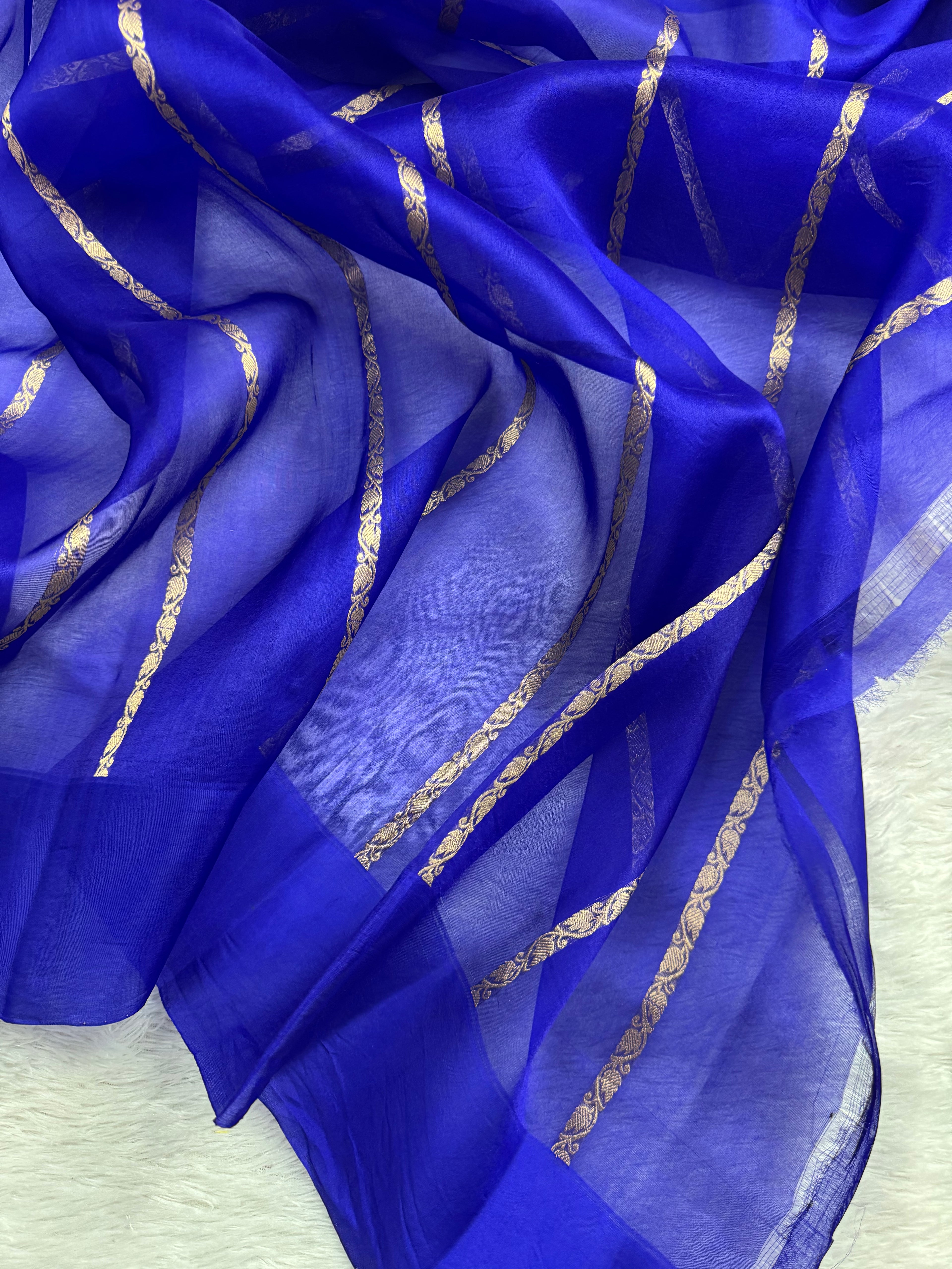 Royal Blue Pure Kora Organza Silk Banarasi Saree Sona & Roopa Zari Weaving