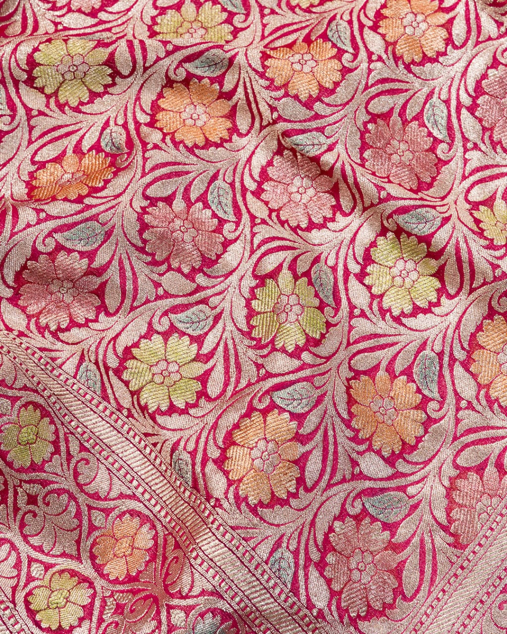 Rani Pink With Handbrush Pure Khaddi Georgette Silk Banarasi Saree